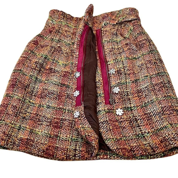 Odille Women's 2/XS Plaid Tweed Wrap Skirt Multicolor High Waisted Short - Picture 6 of 12